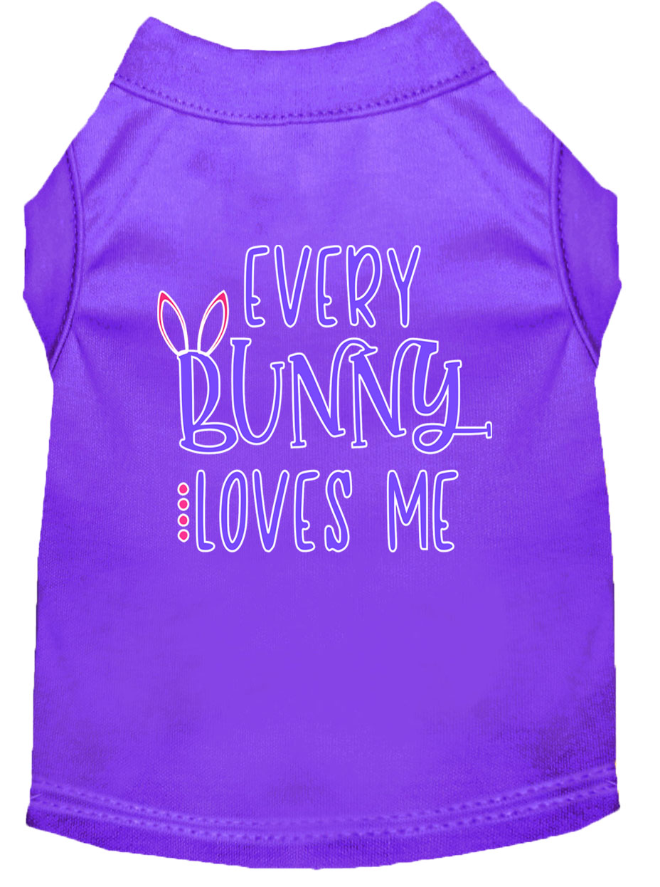 Every Bunny Loves me Screen Print Dog Shirt Purple Med